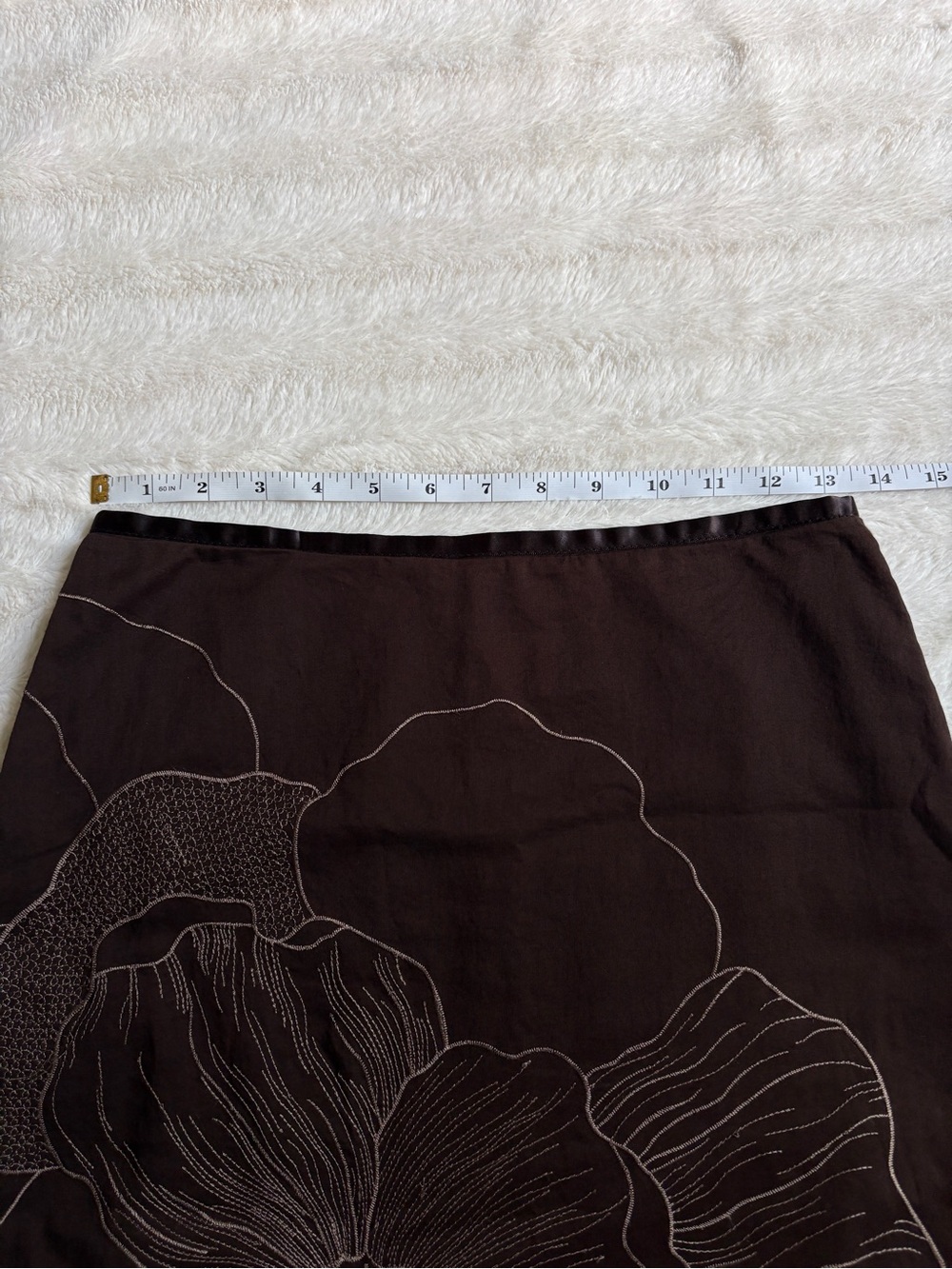 Ann Taylor Cotton Midi Skirt Size 0 Brown Floral Embroidered | Earthy Boho Fairy - Picture 8 of 9